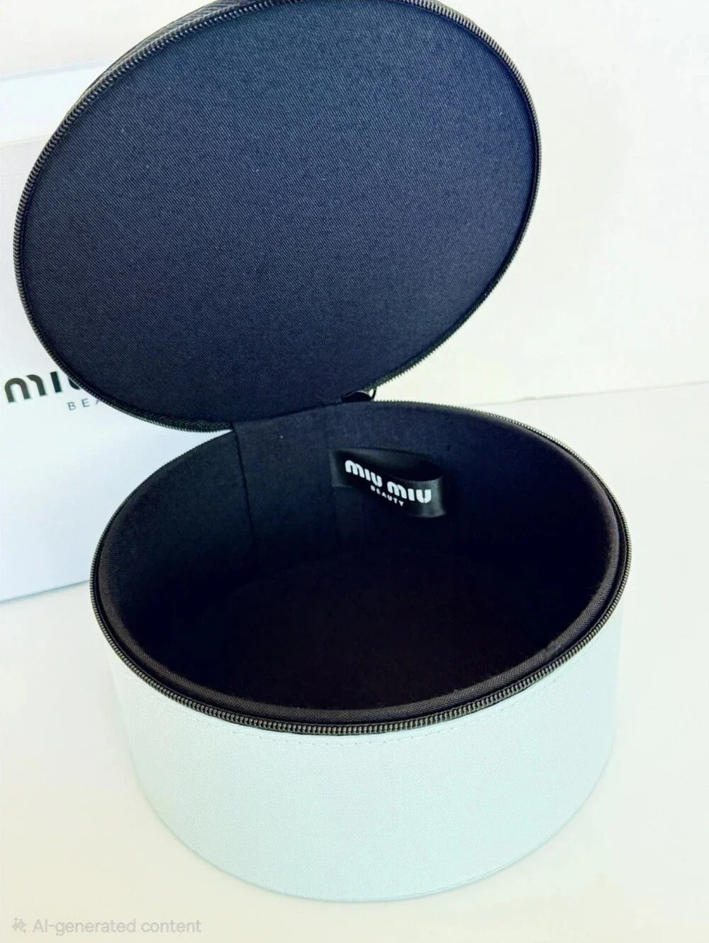Miu Miu Light Blue and Black Round Cosmetic Case NEW AUTHENTIC